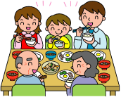 イラスト：家族の食事風景