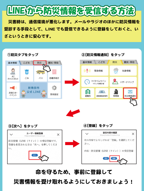 LINEから防災情報を受信する方法